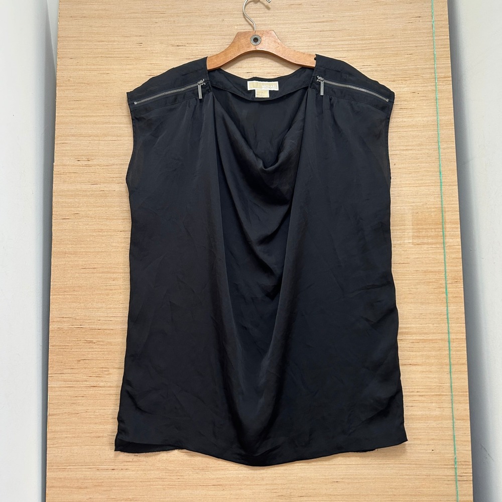 Michael Michael Kors‎ Womens Black Cowl Neck Sleeveless Blouse Zipper Shoulder L